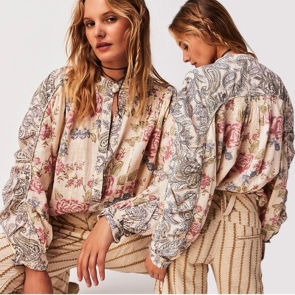 Free People NWT Mara Floral Printed Long Sleeve Button Down Blouse Size M - Picture 8 of 13